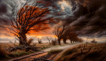 Photo de paysage : tempête sur une allée au coucher du soleil