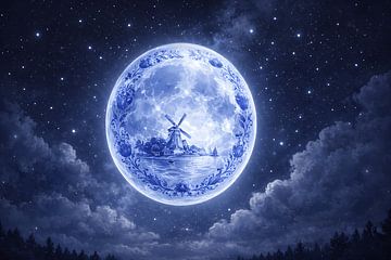 Delfter Blauer Mond über Windmühle von BS