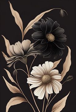 Bloemen in zwart en beige van Bert Nijholt