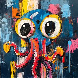 Bunter Oktopus mit großen Augen von Emil Husstege