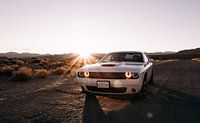 Witte Dodge Challenger bij zonsondergang in Death Valley | Reisfotografie | Californië, U.S.A.