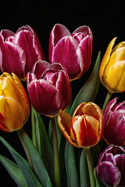 Levendige tulpen met donkere achtergrond van Art & Soul Creations