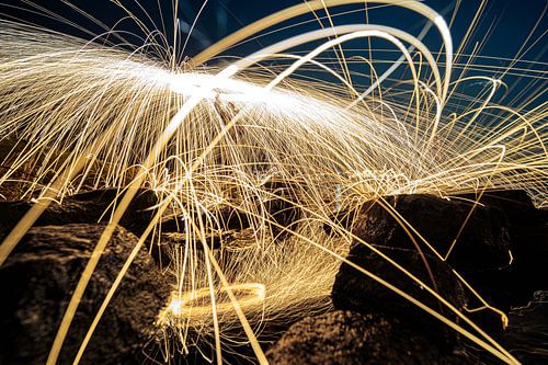 Lightpainting fotografie met brandend staalwol