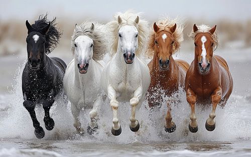 Chevaux de galop au bord de la mer