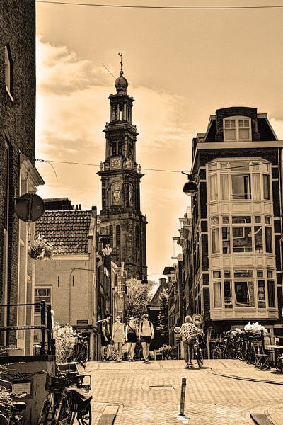 Westerkerk Jordaan Amsterdam Nederland Sepia van Hendrik-Jan Kornelis