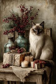 Katze mit Geschenken und Kerzenlicht - Nostalgische Fotografie von Joriali Fine Art