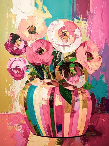 Modernes abstraktes Stilleben. Blumen in Vase in Pastellfarben