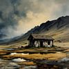 verlassene Hütte im Gebirge, Gewitterstimmung von Nick Wendt