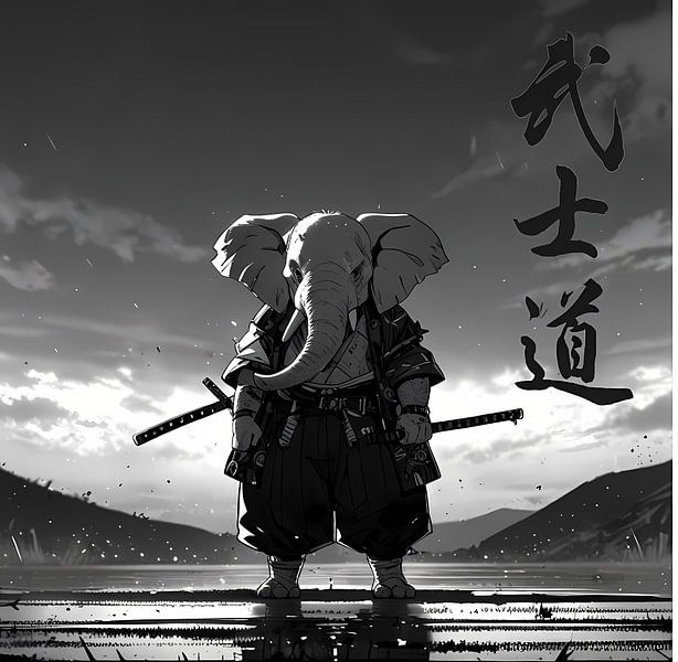 Samurai Elephant Bushido-Cartoon Art-AI by Graeatip