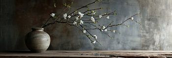 Panorama Stillleben Vase und Zweig mit Blüte