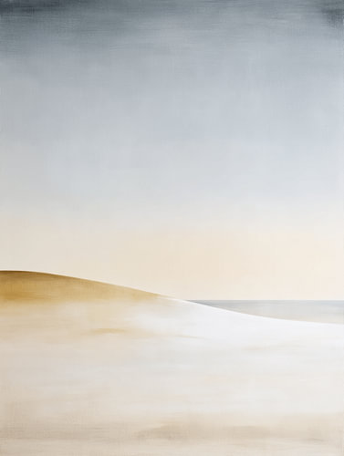 Stille Dünen | Abstrakte Landschaftswandkunst in Graublau und Sandfarben