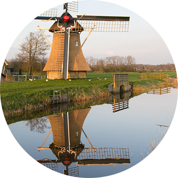 Oudkerker molen met weerspiegeling in de Nije Mear van Tim Groeneveld