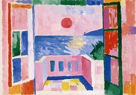 Henri Matisse als inspiratiebron: ‘Open raam – Mediterraan panorama in roze en blauw’