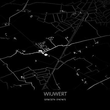 Zwart-witte landkaart van Wiuwert, Fryslan. van Rezona