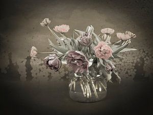 Stillleben Tulpen im Stil alter Meister. Taupe.