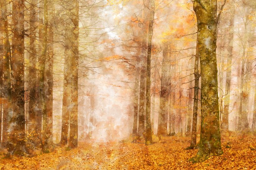 Autumn forest in watercolour by Elles Rijsdijk