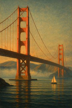 San Francisco Bay Sunset: Red Towers and Golden Light by Travel Shop