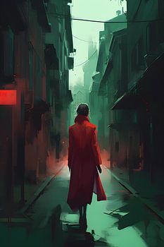 Femme en manteau rouge