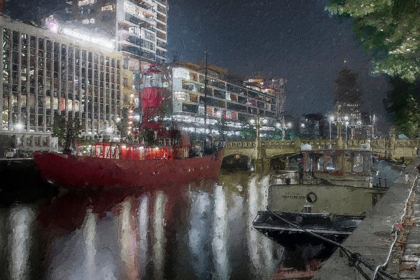 Red boat Rotterdam Vessel 11 by Digitale Schilderijen