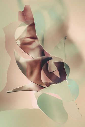 Collage abstrait dans des tons pastel sur Ingrid Bertens