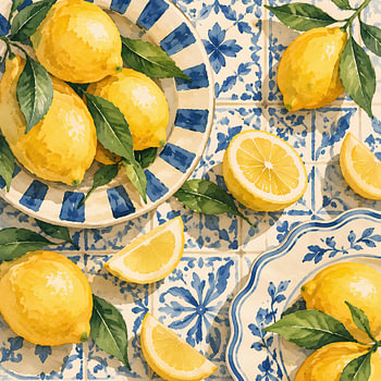 Lemon Grove – Mediterrane Eleganz in Aquarell