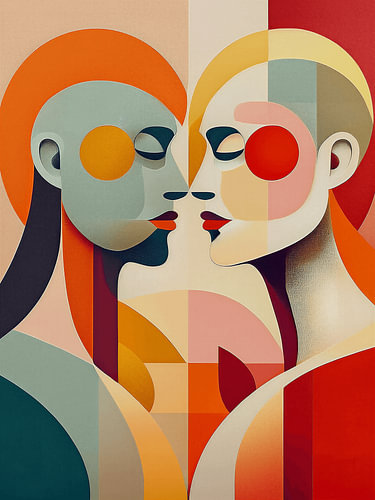 Modern Geometric Portrait of Two People