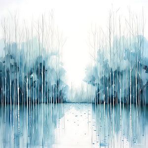Paysage japonais en nuances de bleu
