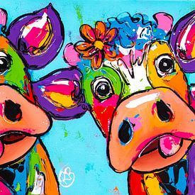 Two Happy Cows in Tropical Paradise by Happy Paintings