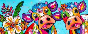 Deux vaches heureuses dans un paradis tropical sur Happy Paintings