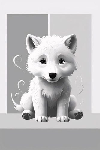 Digitale babywolf in zwart-wit