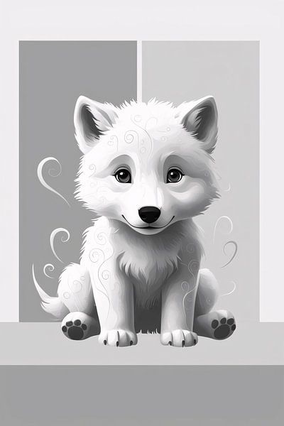Digitales Wolfsbaby in Schwarz und Weiß von Art & Soul Creations