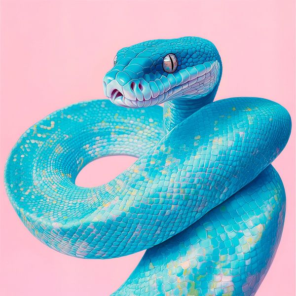 Colourful snake against a pink background by Poster Art Shop
