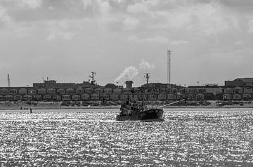 Vissersschip varend van IJmuiden naar zee. van scheepskijkerhavenfotografie