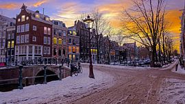 Snowy Amsterdam in the Netherlands at sunset by Eye on You