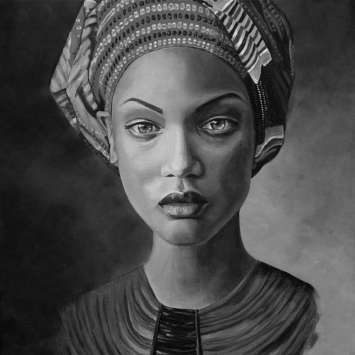 Femme avec foulard, noir et blanc