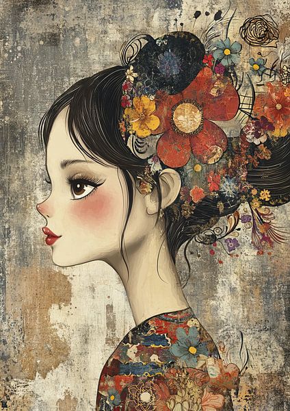 Woman with Flowers in Hair by Eye catching paintings