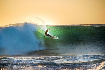 Surfer on Golf at Sunset
