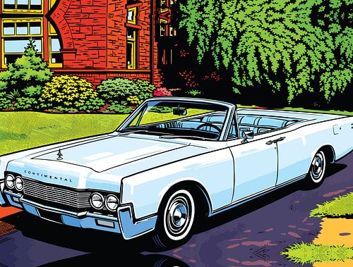 Retro klassieke cabriolet met popartportret aan de zijkant