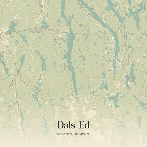 Vintage landkaart van Dals-Ed, Sweden.