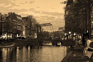 Inner city of Amsterdam Netherlands Sepia