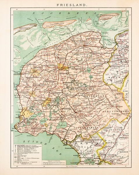 Vintage map Province of Friesland ca. 1900 by Studio Wunderkammer
