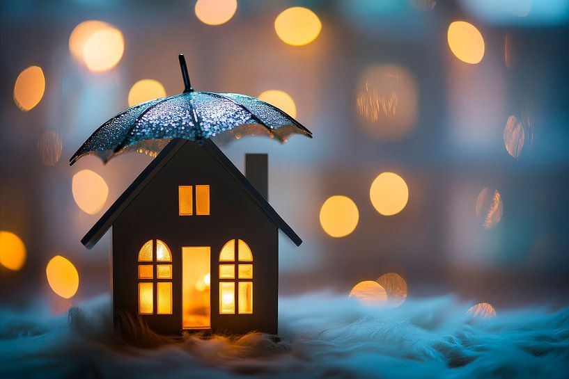 House with umbrella and soft light by Poster Art Shop
