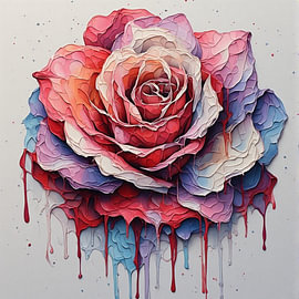 Peinture en impasto aux tons corail pastel et rose lavande, avec des coulures sur Artistic