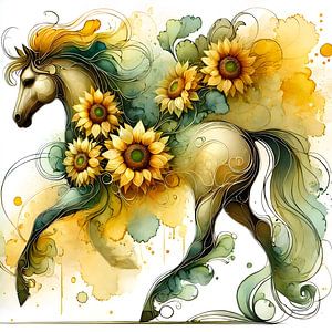 Sunny Freedom - Pferd und Sonnenblumen Kunst