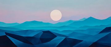 Blue dreams - Moon over mountains by Poster Art Shop