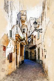 Malta Gozo Comino stad aquarel schilderij #malta van JBJart Justyna Jaszke
