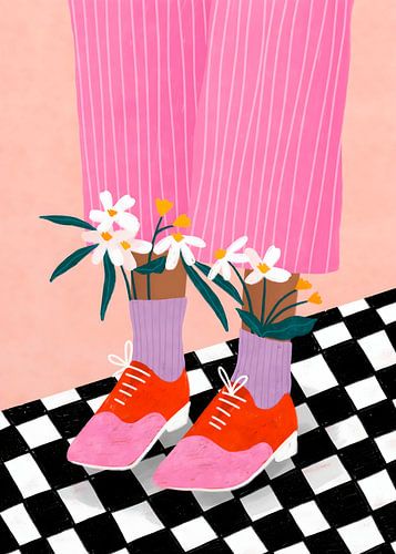 Quirky Fashion Illustration Flowers Growing From Socks