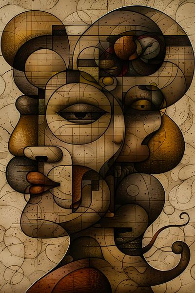 Cubist portrait in warm earth tones by Art & Soul Creations