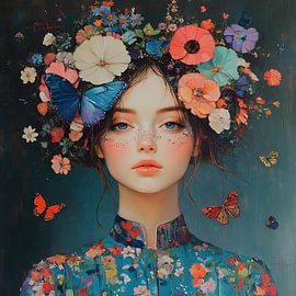 Meisje met Bloemenkrans van Blikvanger Schilderijen