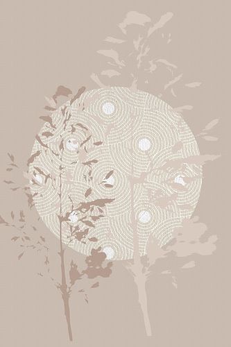 Japanse Zen tuin. Moderne abstracte botanische kunst. Japandi stijl.